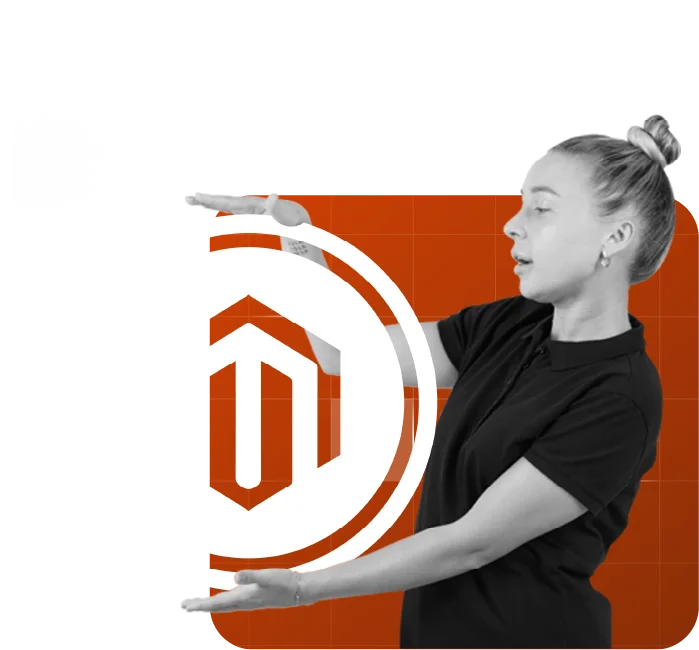 Magento logo represented by a girl